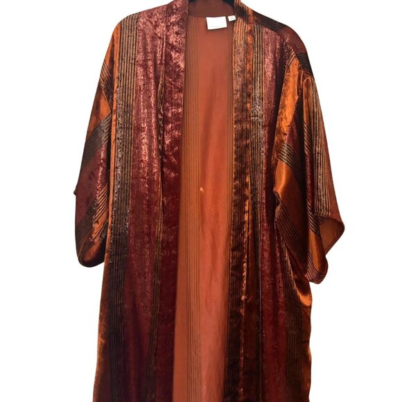 ANTHROPOLOGIE Longline Velvet Kimono Retro 70s Cardigan Open Topper 70s S XS M - Picture 5 of 6